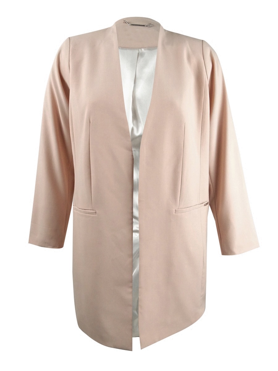 Calvin Klein Women's Plus Size Collarless Long Blazer (14W, Blush)